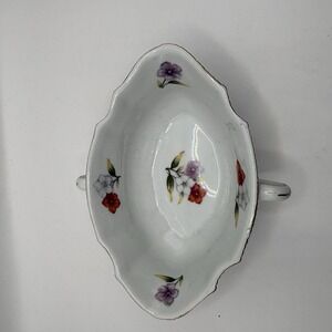 Vintage Hinode Japan Floral Bone China Dish Handles 5.75x2 Inch